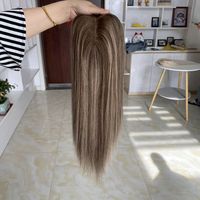 Topper de cheveux humains avec mèches, 4 clips, base en soie en U, postiche lisse pour femme, ligne de cheveux naturelle pour cheveux clairsemés