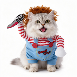 Costume d'Halloween ajustable pour <span class=keywords><strong>chien</strong></span>, accessoires de déguisement pour animaux de compagnie, vêtements de cosplay Chucky pour chiens - Product Image 1