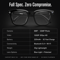 Lunettes Intelligentes avec Assistant IA, Caméra 8MP, Traduction, Enregistrement Vidéo 1200P, Lecteur de Musique, Appel Téléphonique, Cadre TR, Recharge Magnétique