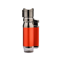 Briquet à gaz rechargeable en métal à quatre flammes droites, coupe-vent, torche à jet, personnalisable avec logo, pour cigarettes et cigares