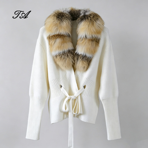 Tyan 2026 Nuovo Stile Invernale Elegante <span class=keywords><strong>Cardigan</strong></span> in Lana e Misto Lana per Donna <span class=keywords><strong>con</strong></span> Collo in <span class=keywords><strong>Pelliccia</strong></span> di Volpe - Product Image 1