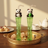 Vasos de Plástico con Forma de Panda, Lindos y Populares, con Tapa de Bambú - 500 ml, Antiderrames, para Bebidas Frías de Verano