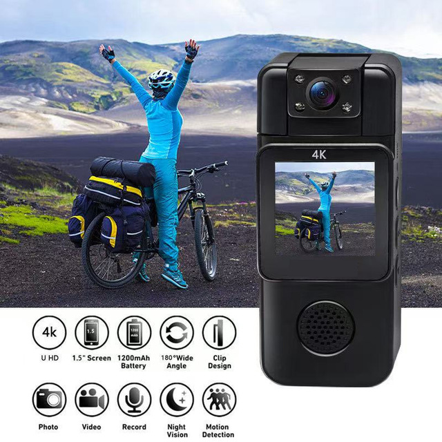 New Arrivals 2026 OEM Custom 180 Degree Rotatable Lens Wearable Video Body Cam 4 Hour Recording Mini 4k Action Camera