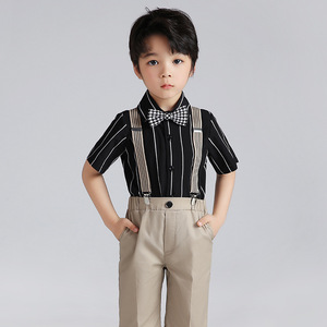 Tuta da ragazzo estiva camicia a righe per bambini di nuova generazione set in due pezzi di abito a sei prestazioni - Product Image 4