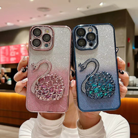 Coque de téléphone tendance avec sable mouvant liquide, paillettes, cygne, dégradé de couleurs et finition électroplaquée pour iPhone 16 15 14 13 12 11