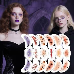 6 pegatinas decorativas para fiesta de Halloween, pegatinas de tatuajes temporales de maquillaje facial coloridas con pecas de dibujos animados, regalo promocional - Product Image 1