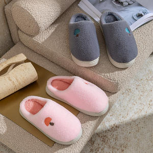 Pantuflas de Algodón para el Hogar, Otoño e Invierno, con Bordado, Color Sólido, Afelpadas, Cálidas, Diseño Antideslizante para Parejas - Product Image 2