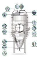 TIANTAI 15BBL Cuivre Double Paroi Glycol Refroidissement Gainé Top Manway Fermenteur Microbrasserie Bière Équipement Système De Brassage