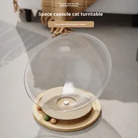 Maison pour chat en acrylique en forme de capsule spatiale avec plateau tournant en bois massif, jouet interactif pour chaton, pour le jeu et le sommeil, toutes saisons