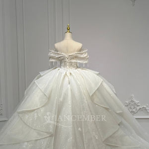 Robe de mariée moderne et élégante Xs246, coupe princesse, dos nu, traîne chapelle, longueur ras du sol, avec appliques en dentelle et perles de cristal - Product Image 6