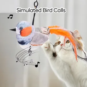 Venta caliente Vivid Chirping Interactive Catnip Juguetes para gatos de interior Retráctil Cat Teaser Toy Cat Toys Hanging Bird