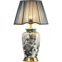 Lampe de table élégante en céramique avec motif de fleurs vertes et abat-jour de bureau champignons