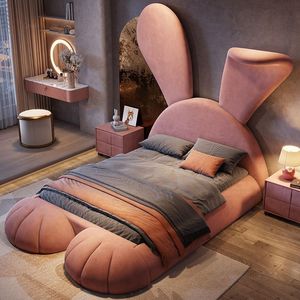 Letto per Bambini di Lusso con Design a Coniglio Cartoonesco, Moderno e Minimalista, Multifunzionale, in Legno Massello Rivestito in Tessuto - Product Image 2