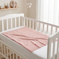 Couverture pour bébé en coton pur tricoté pour toutes les saisons avec décoration en pompon