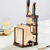 Support à couteaux de cuisine et planche à découper multifonctionnel en acier inoxydable, organisateur de comptoir double niveau sur pied