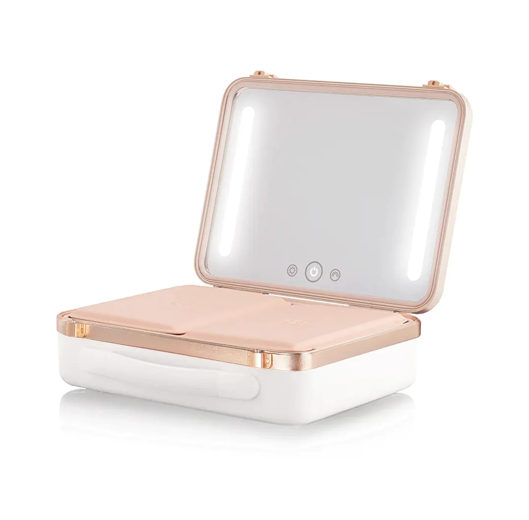 Kingworth-Mesa de tocador de viaje con 5 luces Led, caja de almacenamiento con espejo para maquillaje, Usb