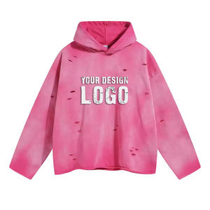 Sudaderas con Capucha para Hombre, Diseño Nuevo, Agujeros Irregulares, 450g, Lavadas, Desgastadas, al por Mayor, OEM, Algodón, Color Degradado, Talla Grande - Product Image 3