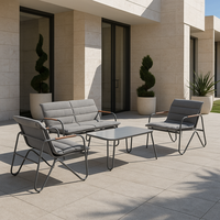 Ensemble de canapés d'extérieur moderne 4 places avec structure en acier, en maille synthétique respirante, confortable, pour jardin, cour en verre, parc