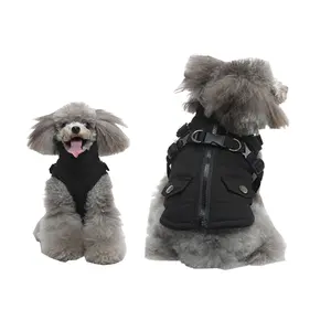 Jaket mantel binatang piaraan, baju anjing hangat mewah, jaket desainer baju hewan piaraan, jaket mantel musim dingin merek tinggi, dengan Harness