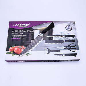 Ensemble de couteaux de cuisine T232 en acier inoxydable, lames antiadhésives, trancheur à pain, couteau utilitaire Santoku, 6 pièces, couteau de chef - Product Image 6