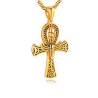 Collar con Colgante Cruz Ankh Egipcia de Acero Inoxidable, Cadena de Caja de Aleación, Amuleto del Antiguo Egipto para Hombres y Mujeres