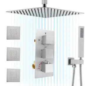 Robinet de douche de pluie 12 pouces 3 jets de pulvérisation corps Combo laiton Triple fonction Nickel brossé fixation de douche