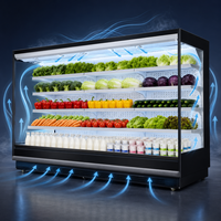 Réfrigérateur multi-étagères à façade ouverte pour supermarché, robuste, avec compresseur externe en option et rideau de nuit