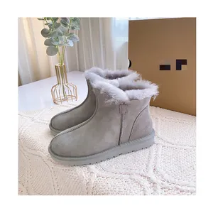 Botas de nieve marrones de invierno de piel corta al tobillo para mujer, botas clásicas populares más nuevas de 2024 al por mayor