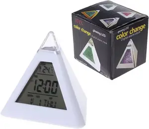 Calendário termômetro de alta qualidade fácil de usar, decoração para casa, mesa digital com luz de fundo triangular, pirâmide colorida, despertador LCD