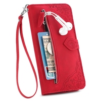 Étui portefeuille en cuir à fermeture éclair avec plusieurs emplacements pour cartes et motif floral pour iPhone 16 15 14 13 Mini 12 11 PRO MAX XS XR 8 7 PLUS 6 – Housse de protection avec porte-monnaie
