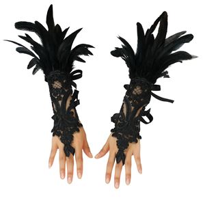 Accessoire de couvre-poignet en dentelle pour Halloween, best-seller pour les soirées dansantes - Gants à doigts en plumes noires - Product Image 1