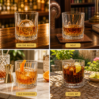 Verre à whisky gaufré vertical de qualité supérieure, fabriqué à la machine, en cristal transparent, personnalisable, vente en gros usine, compatible lave-vaisselle, pour bar, hôtel, maison