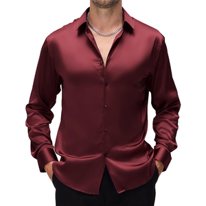 Chemise habillée de luxe pour homme en satin ultra-extensible et respirant, 100 % soie, anti-plis, écologique, pour le printemps - Product Image 1