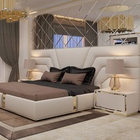 Cadre de lit moderne King en bois massif double taille ensemble de meubles de chambre à coucher rembourrés artificiels blancs lit souple assemblé en cuir