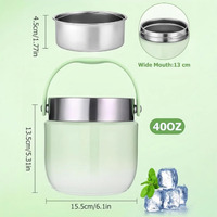 Boîte à lunch isotherme à double compartiment avec couvercle anti-fuite, conteneur portable à large ouverture et sac isotherme (1200 ml)