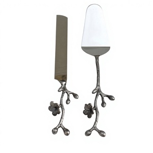 Stainless Steel Luxury Cake Server Set with Embossed Twig Leaf and Bird Design Mirror Polished Tableware for <b>Wedding</b> Use - Product Image 1