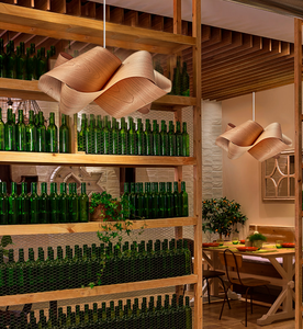 Lustre en bois de couleur personnalisée pour restaurants, E27, longue chaîne, verre <span class=keywords><strong>suspendu</strong></span>, luminaires suspendus modernes pour hall d'hôtel - Product Image 4