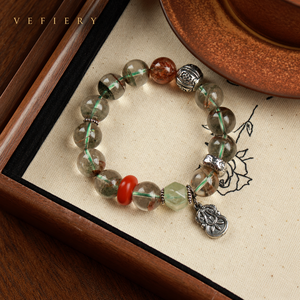 Bracelet extensible perlé en agate verte naturelle, agate rouge et quartz à inclusions noires pour femme, vente en gros de bijoux - Product Image 4