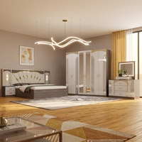 Ensemble de chambre à coucher moderne de luxe en bois rembourré et extensible avec lit king-size à LED, armoire et coiffeuse pour mobilier de maison, villa, hôtel
