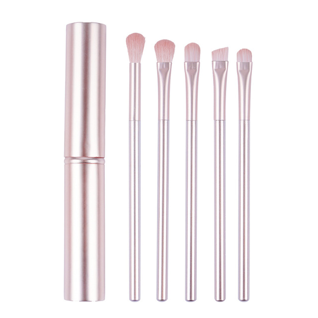 5pcs Professional Makeup Eyeshadow Brush Set with Wooden Handle Synthetic Hair Travel-Friendly for Eyeliner & Eyebrow