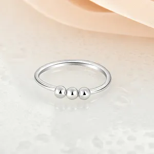 Anel esférico de prata esterlina 925, estilo coreano simples, anel de bola de meditação