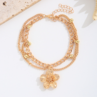 Chaîne de cheville plaquée or 18 carats avec pendentif fleur, chaînes superposées gourmette et maille câble, breloque boule, bijoux bohèmes de plage pour femme, idéal pour les soirées
