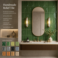 Carrelage en céramique 3D gaufré vert de luxe, fait main, finition personnalisée pour hall d'hôtel, bar, restaurant, mur d'accentuation, décoration de fond