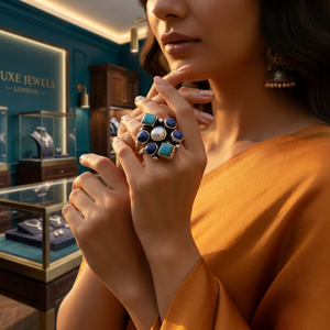 925 Sterling Silver Statement <b>Ring</b> for Women Turquoise and Zircon with Radiant Cut Rhodium Plated Gemstone Inlay Technology - Product Image 4