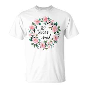 T-shirt pour le 92e anniversaire, motif floral, cadeau pour femmes et hommes, 92 ans - Product Image 1