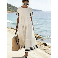 Nouvelle Robe Longue Ample à Rayures Style Resort Basique Européen-Américain 2026 pour Femme, Idéale Plage et Été
