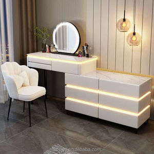 <strong>Modern</strong> LED-Lighted Wood Panel Vanity <strong>Dressing</strong> <strong>Table</strong> <strong>with</strong> Side Lights <strong>Mirror</strong> New Bedroom Furniture for Home Hotel Bathroom Use - Product Image 3