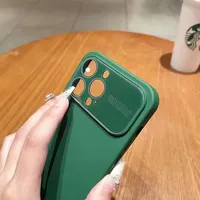 Accessoires de téléphone portable de luxe coque de smartphone de caméra de fenêtre en Silicone liquide pour iPhone 7 Plus étui de protection en verre avec grand objectif