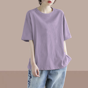 Women's Loose Short Sleeve T-Shirt Solid Color Breathable Jersey Plus Size Casual Top - Product Image 5