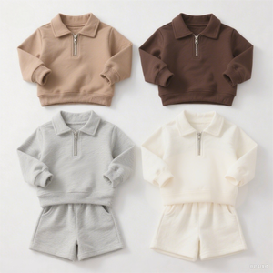 New Fashion Baby Suit Solid Color Zipper Boy Set Long Sleeve Top and <strong>Shorts</strong> Two Piece Child Jogger Set Baby Clothes - Product Image 2